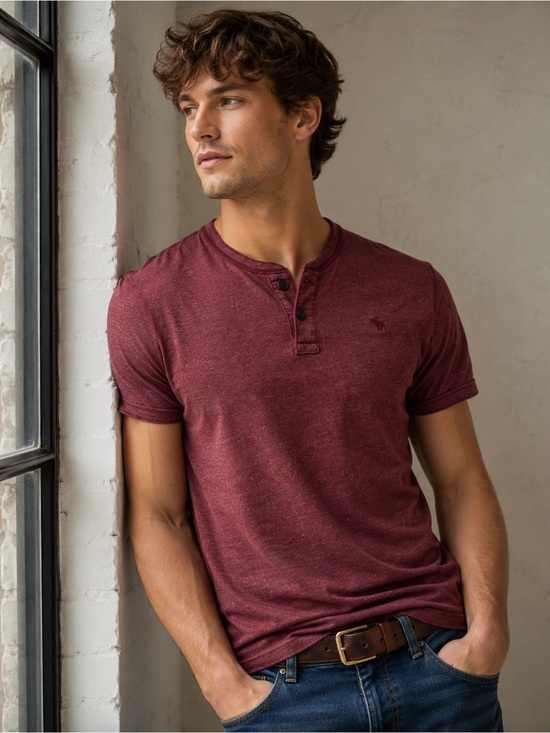 Abercrombie & Fitch Other - Abercrombie Classic Burgundy Henley Tee L